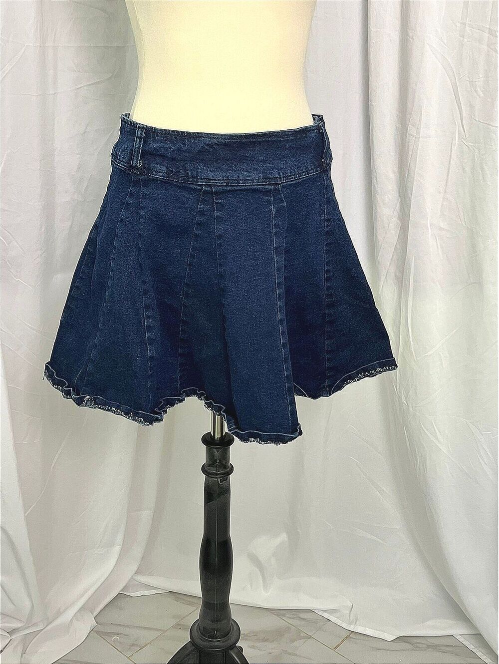 Dark wash denim mini skirt